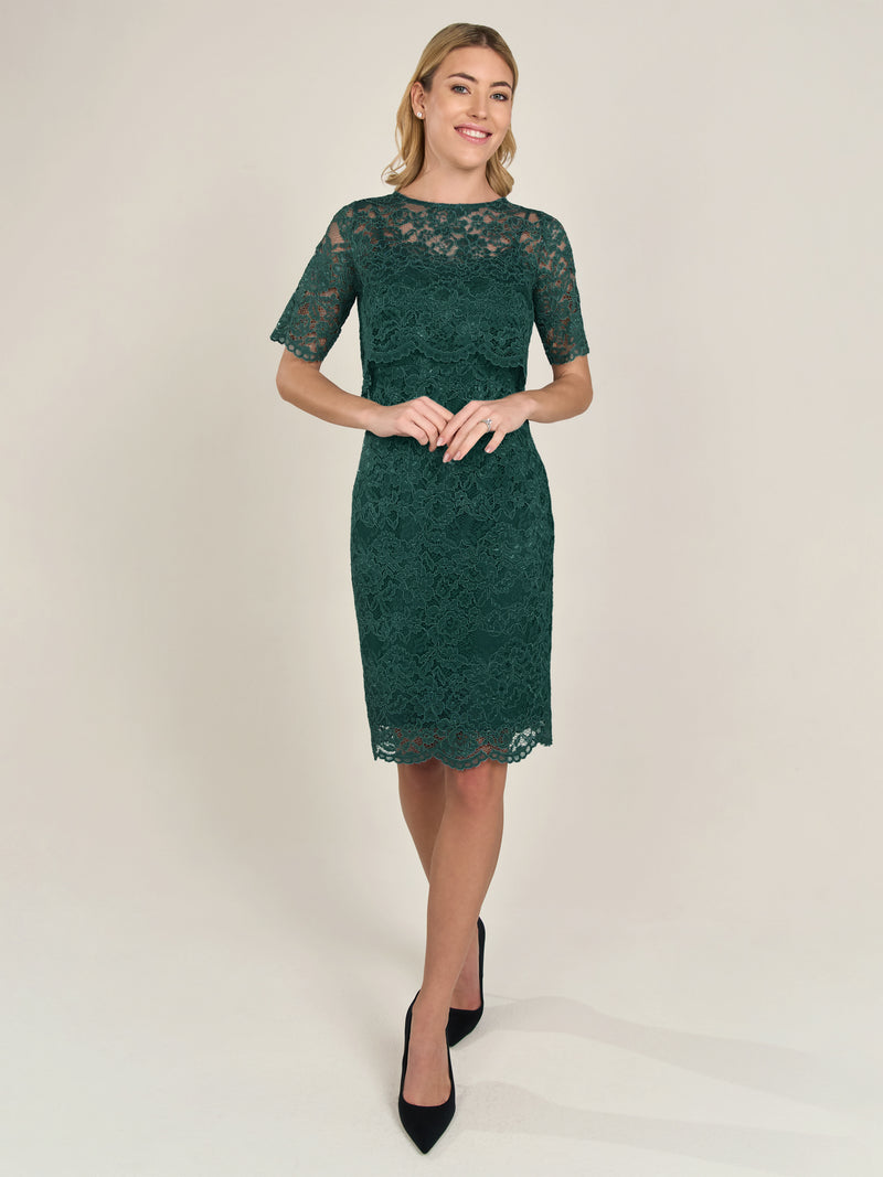 APART Spitzenkleid mit Spitzen-Bolerojäckchen | emerald