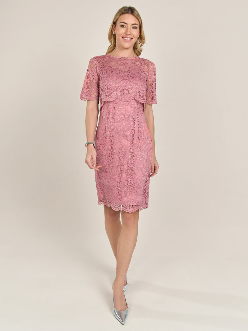 APART Spitzenkleid mit Spitzen-Bolerojäckchen | mauve