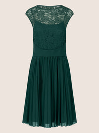 APART Cocktailkleid aus weicher Spitze und plissiertem Chiffon. | emerald