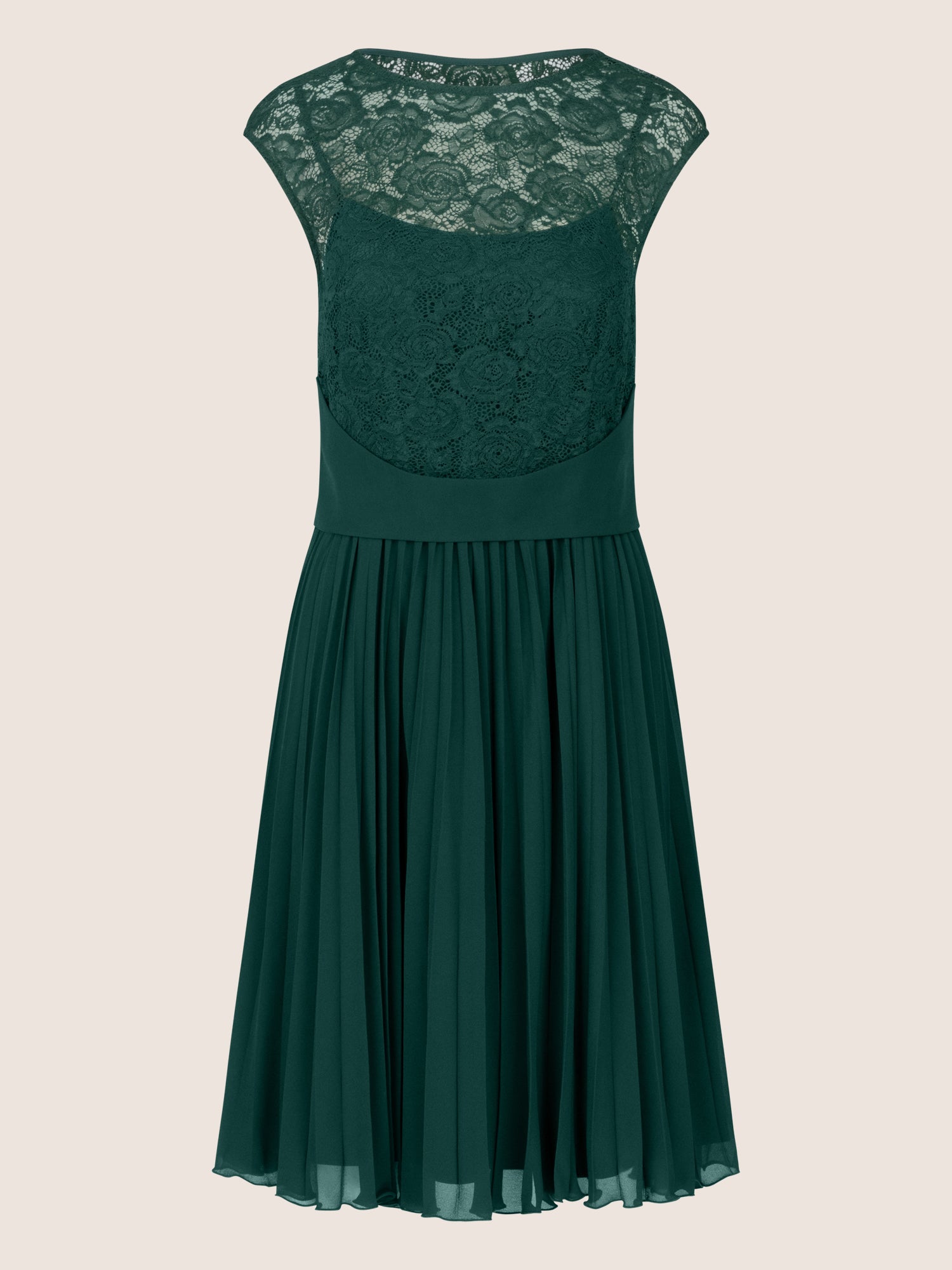 APART Cocktailkleid aus weicher Spitze und plissiertem Chiffon. | emerald